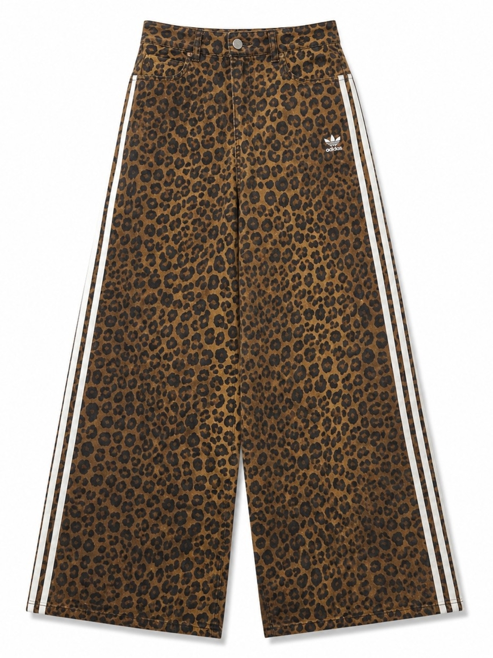 adidas Wide Leg Leopard Print Jeans with White Stripes - Picture 10 of 11